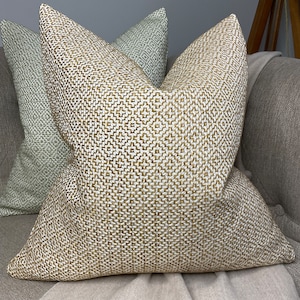 Sanderson Linden - okerkleurige kussenhoes, decoratief kussen - geometrisch ontwerp, kussensloop fauteuil - dubbelzijdig