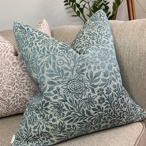 Floral Cushion Cover, Hidcote Pillow Sham, John Lewis & Partners Fabric Hidcote Weave, Heritage Blue Teal FLORAL Double Sided Handmade