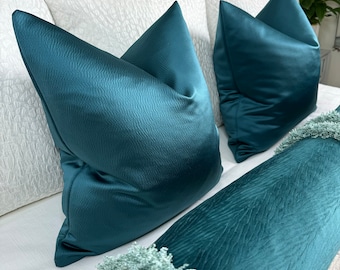 Scatter teal cushion cover, textured sateen pillow cover, luxury teal throw pillow cover, modern sofa cushion cover, Harlequin Fabric