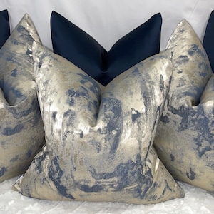 Clarke & Clarke Tessere Luxurious Metallic, Pillow Sham, Cusion  Cover Navy  Gold Designer Fabric High Quality Handmade