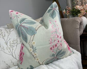 Sanderson - Chestnut Tree - Grey Blue / Sage - Traditional Trailing Chestnut Blossom Designer Cushion Cover - Luxury Throw Pillow - Handmade