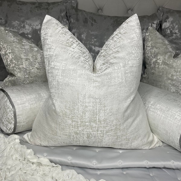 Luxurious Cushion Cover Throw Pillow Euro Cushion , Pillow Cover in White With Silver Shimmer - Double Sided - Bed Cushion - STUNNING !