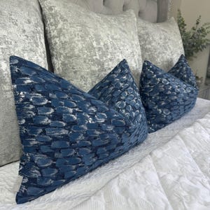 Meteor Luxury Navy Cushion Cover, 12&quot; x 20&quot; Scatter Cushion Cover For Sofa Bed or Throw. Designer Fabric Ashley Wilde, High Quality Handmade