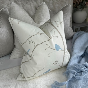Sanderson Birds Design cushion cover, scatter pillow cover, stunning designer cushion cover, Dawn Chorus Sanderson Fabric , Ivory - Blue