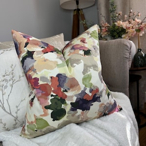 Decorative Cushion Cover, multicoloured FLORAL pillow cover, watercolour floral throw pillow cover, Designer Fabric