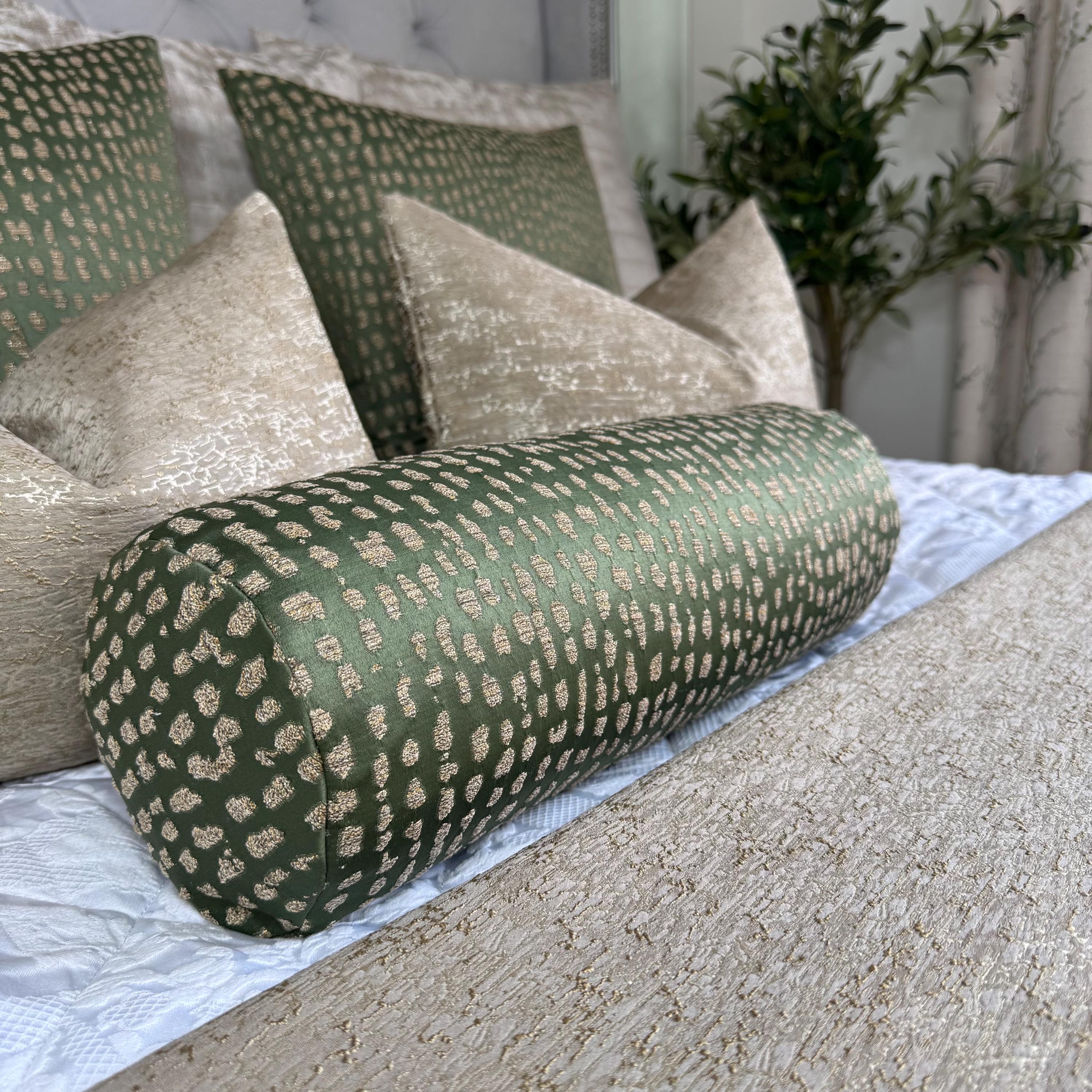 Olive Green Gold Bolster Cushion: Designer Estrada Fabric, 16x6 - Etsy