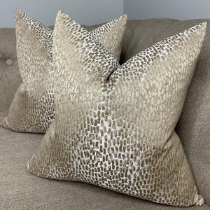Luxurious Champagne Gold Cushion Cover with Antelope Designer Fabric for Elegant Home Decor