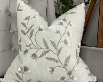 Embroidery Leaf Flower Design, Embroidery Cushion Cover, Decorative Pillow Cover, Duck Egg John Lewis & Partners Fabric  Worldwide Shipping
