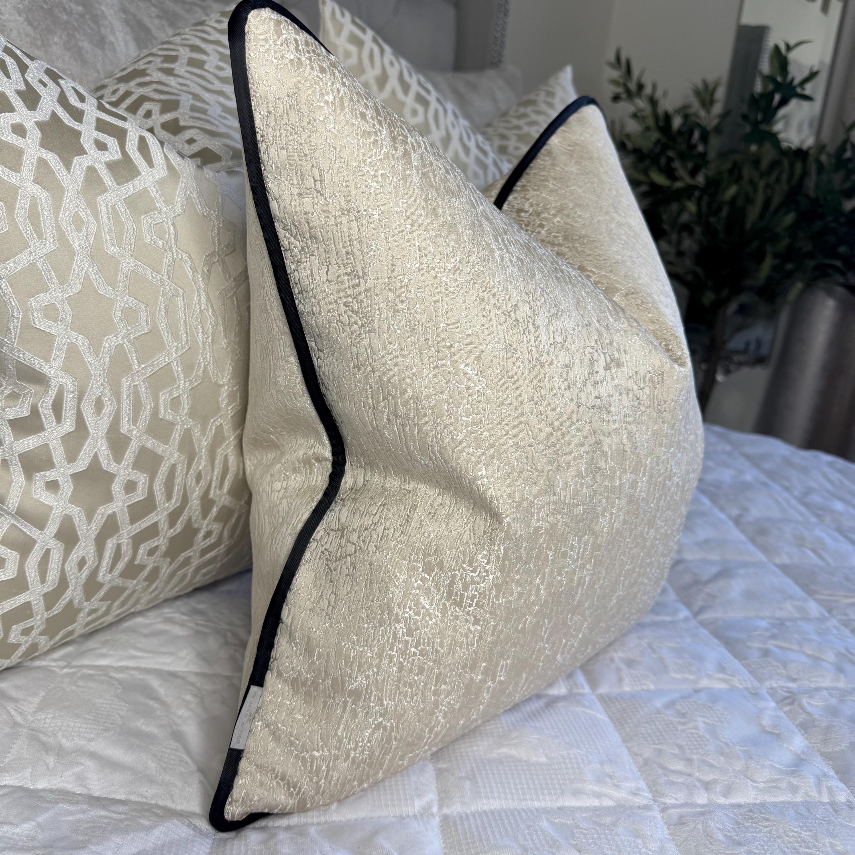 Cream Pillow Cover With Black Piping - Designer Fabric BLAKE - Accent ...