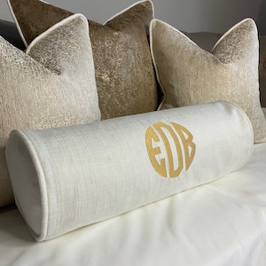Modern Personalised Name Initials Embroidered Bolster Cushion 16"X6" Made in UK GIFT for birthday - new parents - new baby - family initial