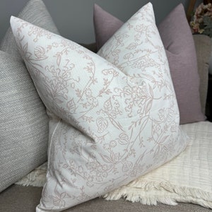 Scatter cushion cover for sofa or bed, floral leaves pillow cover, white pink pillow cover, meadow floral print, John Lewis ANYDAY