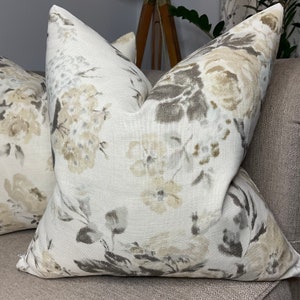 Decorative Pillow Cover,  Beige Cushion Cover Floral Design, Roses Cushion Cover, Sofa Pillow Case,  Sanderson Fabric - Linen Blend