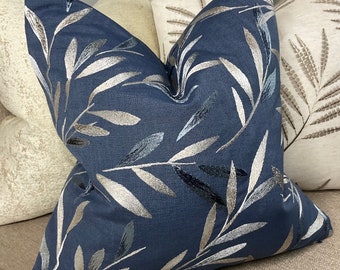 Decorative Cushion Cover, Pillow Sham , Pillow Cover , John Lewis Langley Leaf Fabric, Navy Embroidered Leaves, COUNTRYSIDE Home