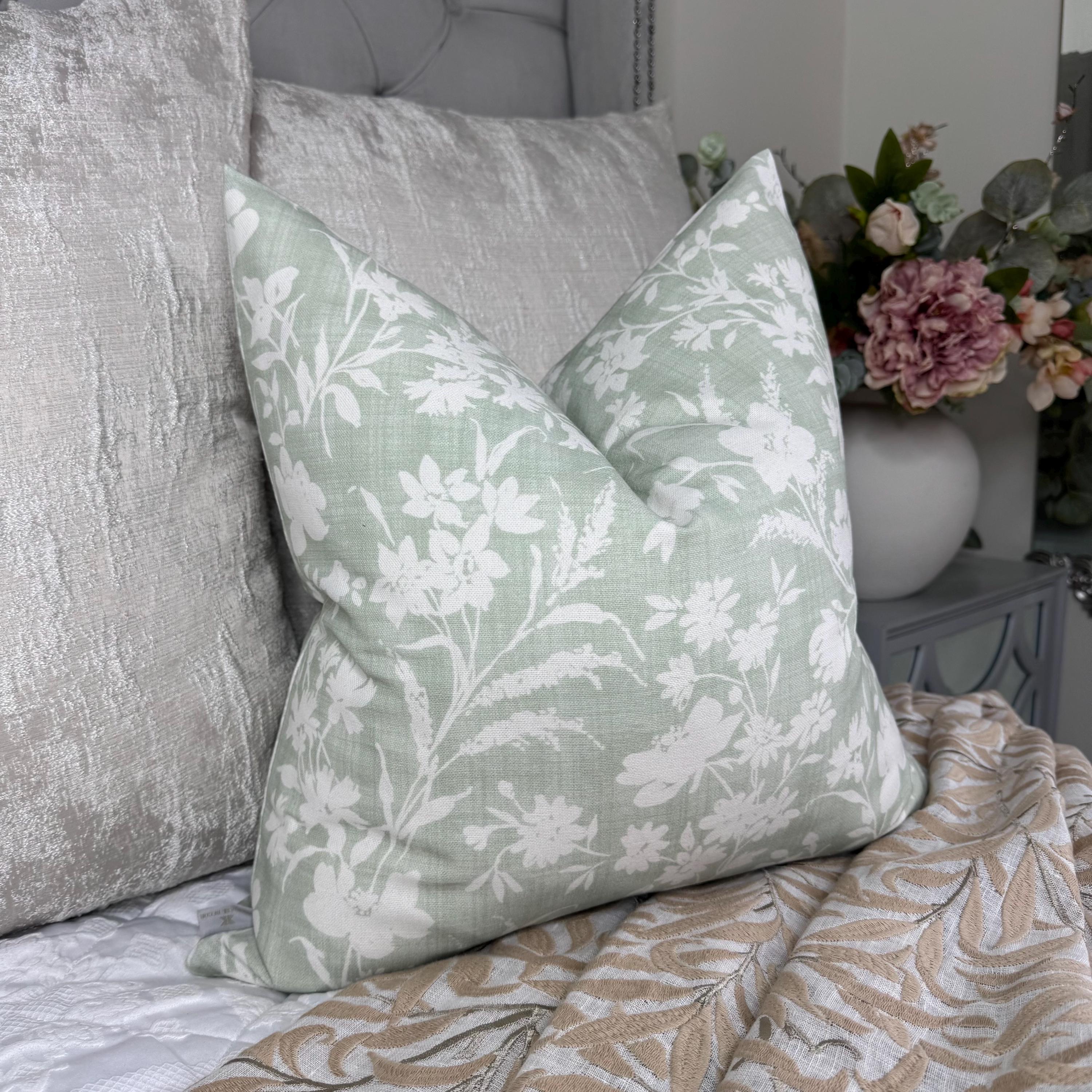 Handmade Green Cushion Cover, Laura Ashley Fabric - Hedgerow, Sage