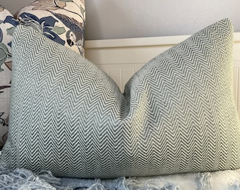 John Lewis & Partners Herringbone Fabric, Green -  Geometric Design Cushion Cover,  Throw Pillow, Rectangle 12x20" Made in UK - Double Sided
