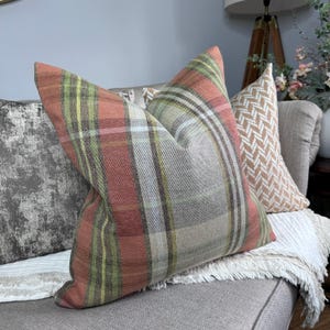 Highland Tartan Check Cushion cover, Orange / Brown Beige- pillow cover, double sided, modern - countryside home decor , Sofa Pillow Cover