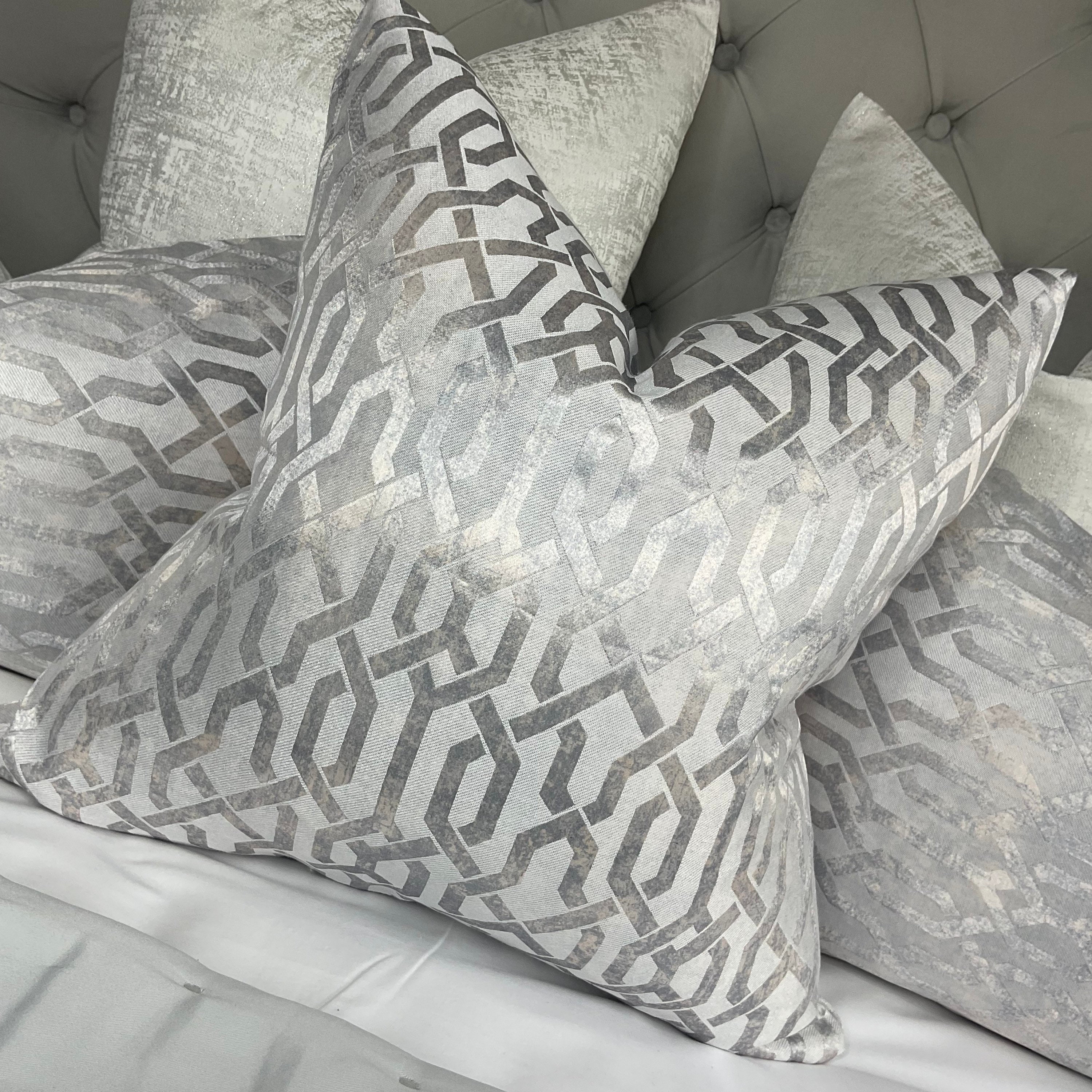 Light Gray and White Pillow Silver Grey Woven Geometric Diamond Pillow  Cover Throw Pillow Designer Grey Pillow 