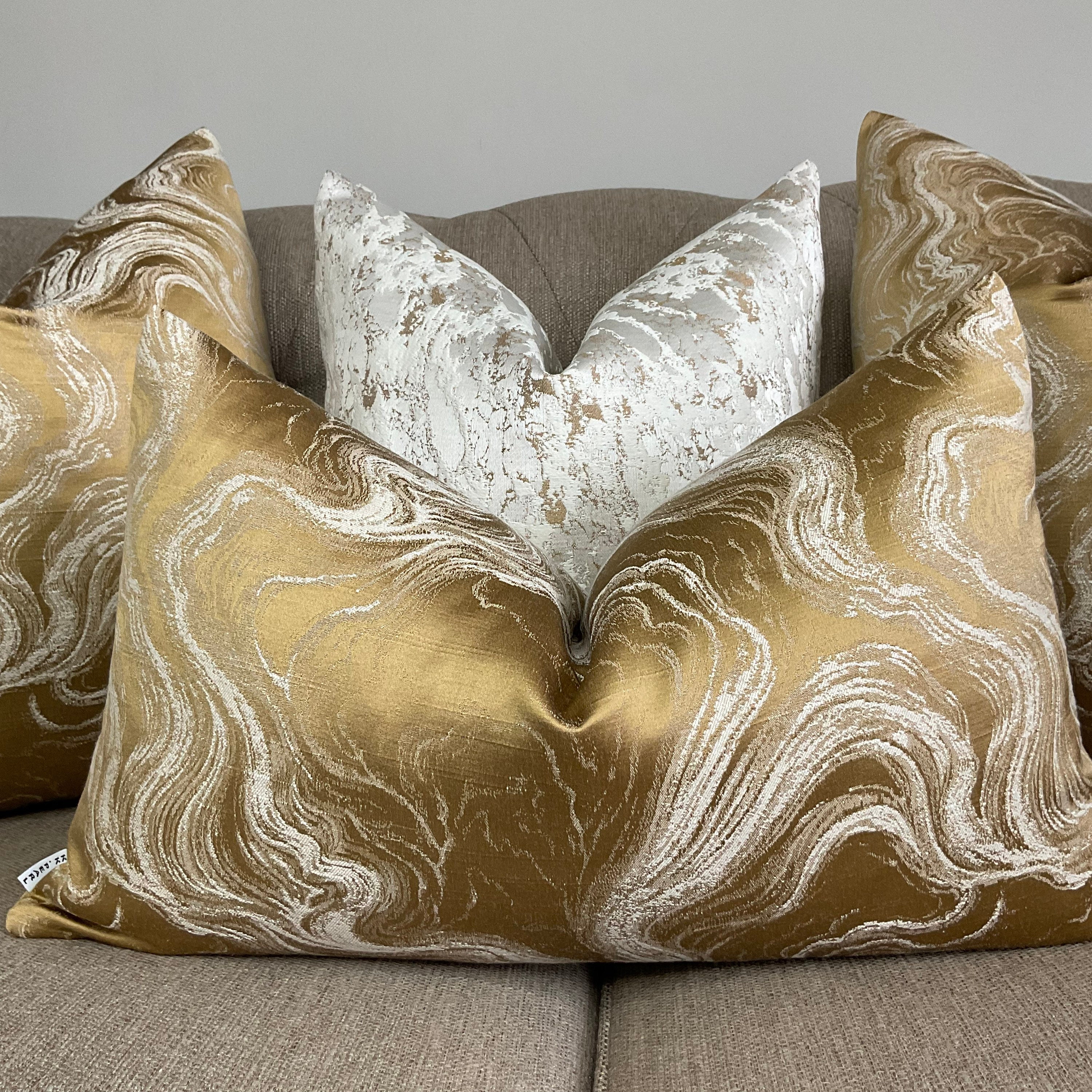 Marble Gold Metallic Throw Pillows – Sky Iris