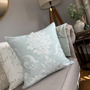 Elegant Laura Ashley Josette Cushion Cover: Duck Egg White Floral Pillow for Sofa & Chair Decor HANDMADE