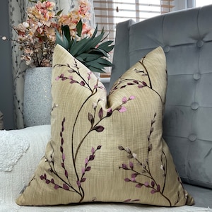Embroidered Cushion Cover, Home Decor, Decorative Pillow Cover,  Pillow Case, Embroidered Pillow, Jasmine iLiv Fabric - Pink Beige