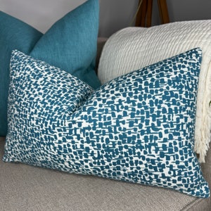 Teal Cushion Cover, Teal Pillow Sham, Lumbar Pillow Cover, John Lewis YIN Fabric, Teal - White, Rectangle Size 12" x 20"  Double Sided