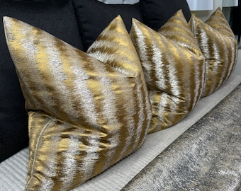 Gold Cushion Cover, Gold Pillow Cover - Geometric Throw Pillow , Luxury pillow, Designer Pillow JULES Ochre Ashley Wilde Worldwide shipping