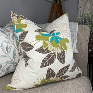 Harlequin KEONA  Leaf Floral Cushion Pillow Cover Green Teal Brown - Autumn Design Designer Fabric Double Sided Handmade