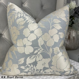 16&quot; x 16&quot; Floral Cushion Cover, Throw Pillow Cover Blue Silver - John Lewis Fabric - WILD WOVEN - Double Sided