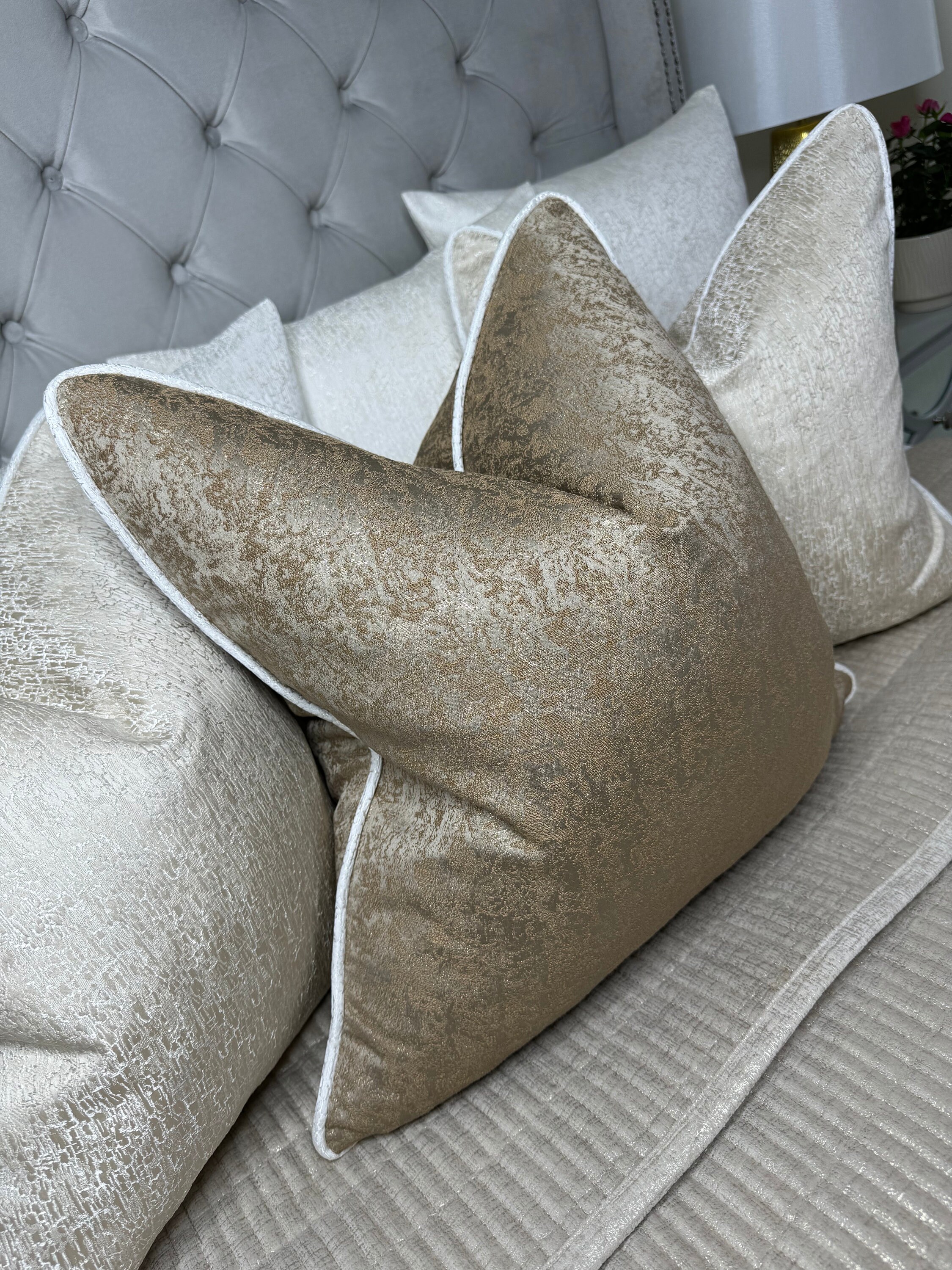 Luxury Pillow, Piped Cushion Cover, Luxury Gold Cushion Throw