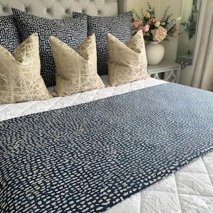Elegant Navy Gold Bed Runner / Luxury Bed Throw Blanket Comforter Bedspread Scarf for King & Super King Size Bedding,Estrada Ink