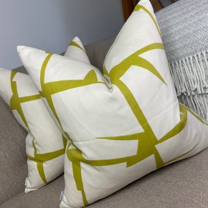 18&quot; Cushion Cover, Scion Fabric, Moqui Green - Cotton, Scandi Retro Geometric throw pillow cover, home decor. Double Sided