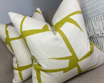 18" Cushion Cover, Scion Fabric, Moqui Green - Cotton, Scandi Retro Geometric throw pillow cover, home decor. Double Sided