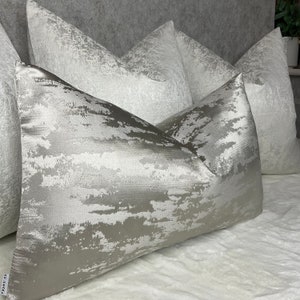 Luxury Pillow Hailes,  Metallic Silver Grey Cushion Cover, Pillow Cover Sofa Bed. 12&quot; x 20&quot; Rectangle - Designer Fabric, Worldwide Shipping