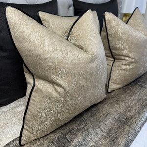 Gold piped cushion cover, luxury gold pillow cover - black piping, made to order scatter pillow cover, designer fabric BLAKE