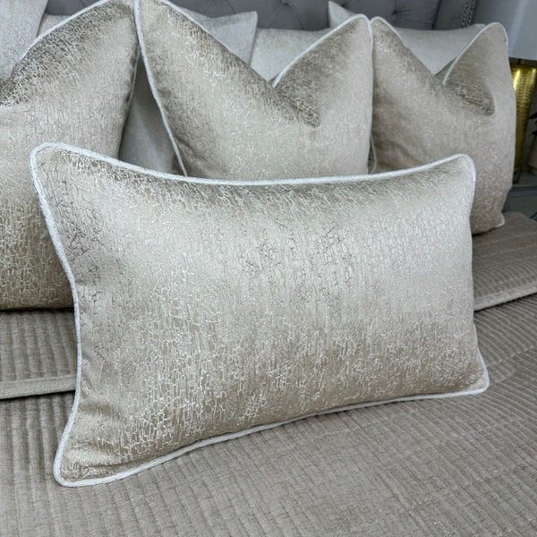 Piped Cushion Cover, Cream Pillow Cover, Scatter Piped Cushion Cover, Luxury Throw Cushion, Champagne Cream Ivory Home Decor & Made in UK