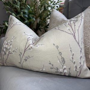 Handmade Laura Ashley cushion cover, willow floral pillow cover, Lumbar 12&quot; x 20&quot; pillow cover, sofa bed throw cover, natural purple beige