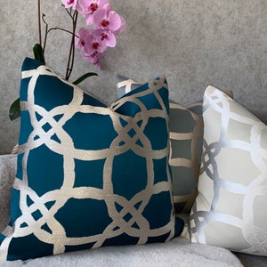 Luxurious Teal Cushion Cover, designer pillow cover, geometric design cushion cover, throw pillow cover for sofa or bed, All Sizes!