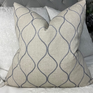 Elegant Ogee Embroidered Cushion Cover: Blue-Grey John Lewis Ellewood Knot Fabric Throw Pillow Cover