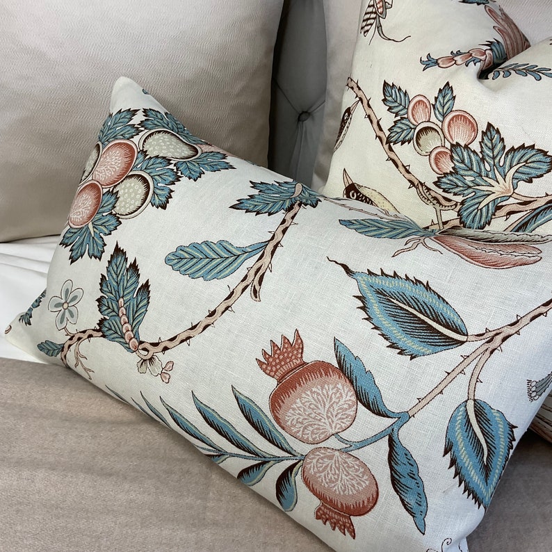 Linen SCHUMACHER Campagne Peacock & Rouge - French Floral Design ...