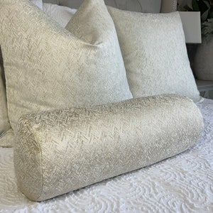 Luxury Bolster Cushion, Cream - Gold Shimmer Pillow, Cream Cushion  16” x 6”,Designer Fabric Bella , Sofa Pillow, Modern Herringbone Design