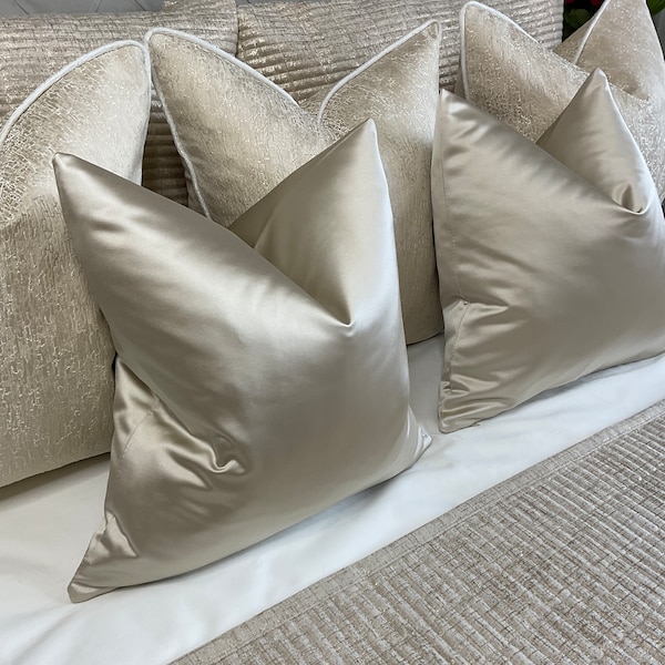 Designer Guild Duchess Satin Look Luxury Cushion Cover, Euro Pillow, Throw Pillow, Elegant Champagne Pillow -Double Sided/Worldwide Shipping