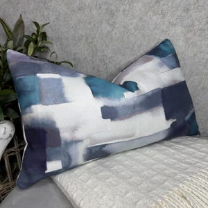 Abstract Cushion cover 12&quot;x20&quot;, LIVIA John Lewis & Partners Fabric, Peacock, Contemporary Style Cushion Cover, Navy Blue Throw Pillow Cover