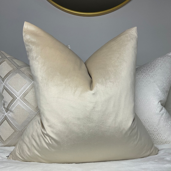 High Quality Polyester Velvet Cushion Cover Cream Beige Neutral Decor Plain Double Sided / Handmade