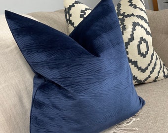 Navy cushion cover, textured velvet pillow cover, designer cushion cover - Harlequin Fabric, double sided throw pillow , sofa pillow cover