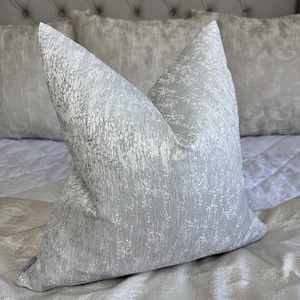 Luxurious silver cushion cover, silver textured design pillow cover, scatter cushion cover for sofa bed, Designer Ashley Wilde Fabric RION