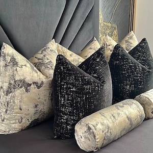 Clarke & Clarke Tessere NERO Luxurious Metallic Cushion Cover, Pillow Cover,  Black - Gold,  Designer Fabric High Quality Worldwide Shipping