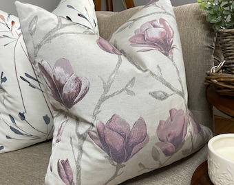 Decorative Floral Cushion Cover, Pillow Cover, Throw Pillow & Lilac  Floral Trail Magnolia -Double Sided / Worldwide Shipping