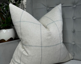 Highland Tartan Check Cushion cover,  - pillow cover, double sided, modern - countryside home decor , natural - duck egg