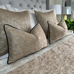 Gold - Black Cushion Cover & Luxury Piped Pillow Cover, DIANA Decorative Pillow Cover For Sofa or Bed,  Lumbar Bolster Size 12&quot; x 20&quot;