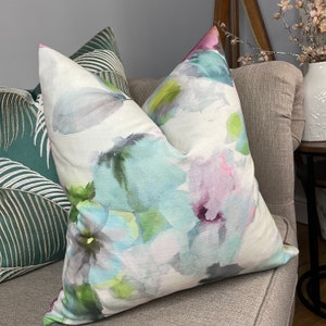 Multicoloured Cushion Cover Floral Pillow Cover White Pink - Fibre Naturelle Fabric - Double Sided